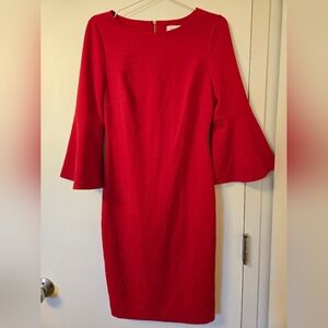 Calvin‎ Klein Vibrant Red Bell-Sleeved Dress